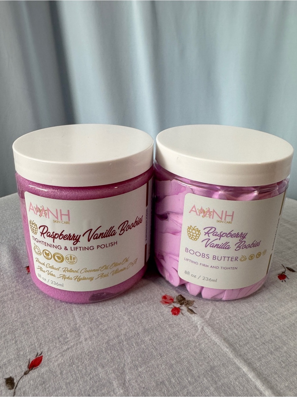 AMINNAH Raspberry Vanilla Chest Butter and Tightening & Lifting Polish, Sealed